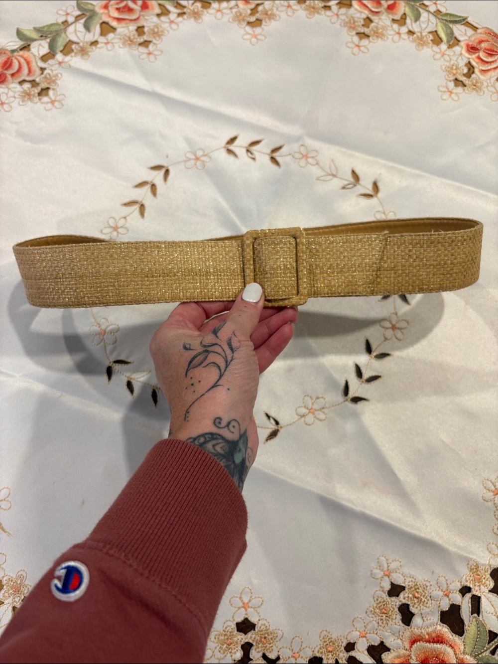 Woven Tan Waist Belt with Buckle